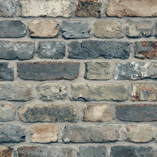 Grandeco Rustic Industrial Brick Blue/Grey Wallpaper with realistic brick design