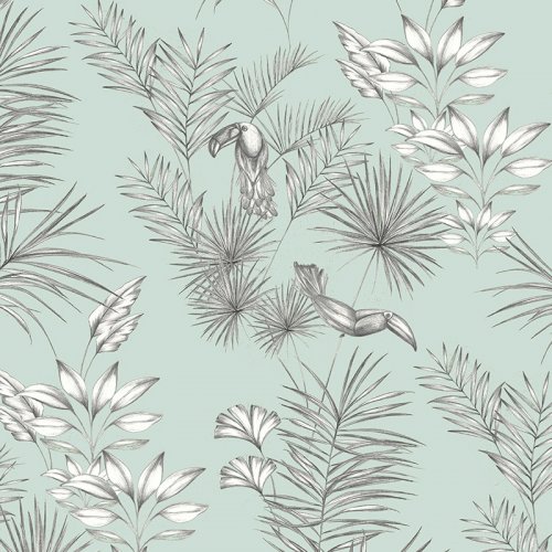 ohpopsi Toucan Toile Duck Egg Wallpaper WLD53113W