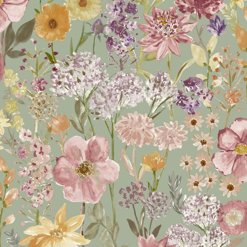 Grandeco Wildflowers Sage Wallpaper