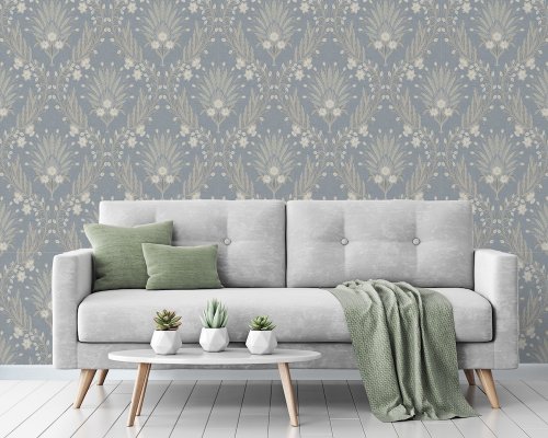 Flora Blue Wallpaper Living Room