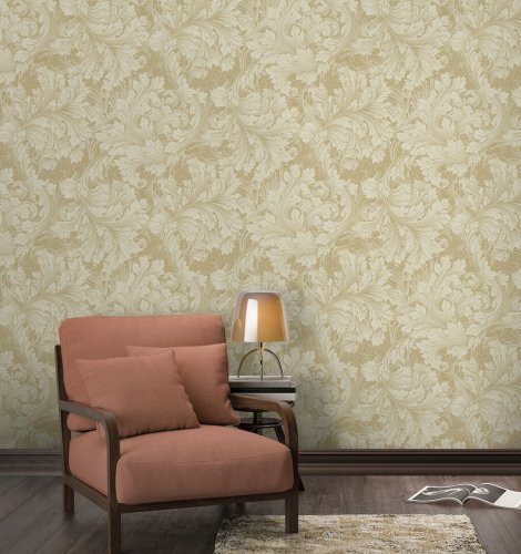 Grandeco Rossetti Acanthus Leaves Gold Wallpaper Room