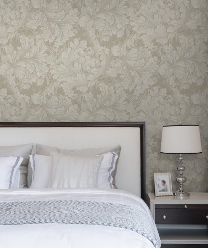 Grandeco Rossetti Acanthus Leaves Taupe Wallpaper Room