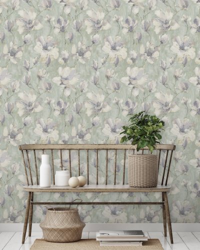 Grandeco Camilla Floral Sage Wallpaper Room