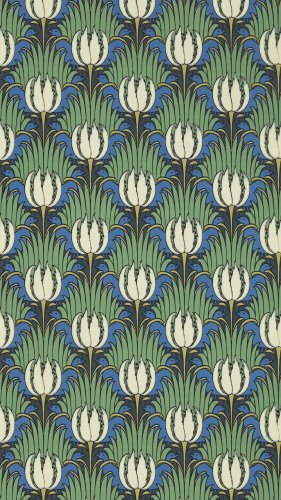 Morris & Co Tulip & Bird Goblin Green & Raven Wallpaper Long