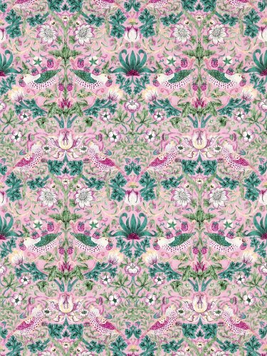 Morris & Co Strawberry Thief Miami Strip Wallpaper Long