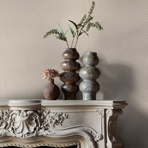 Second room view of Abigail Ahern Artisan Weave Fawn wallpaper with relaxed, layered styling