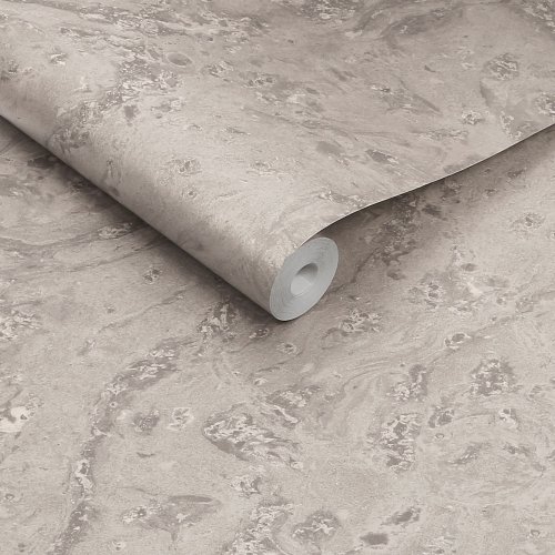 Roll shot of Abigail Ahern Boheme Marble Dove wallpaper showing marble swirl and shimmer