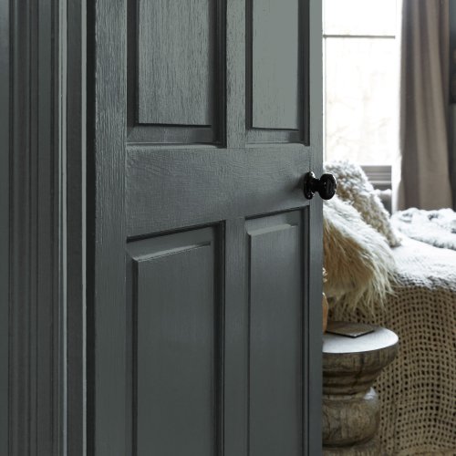 Painted door in Abigail Ahern Dakota Mountain with deep, woodland-inspired styling