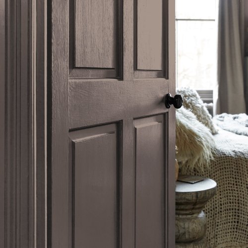 Painted door in Abigail Ahern Dusk Falls with subtle, modern styling