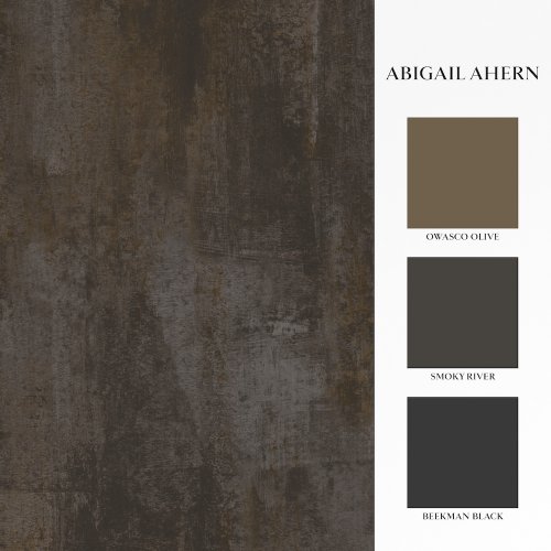 Roll shot of Abigail Ahern Oxidized Opulence Moss wallpaper showing oxidized surface detail