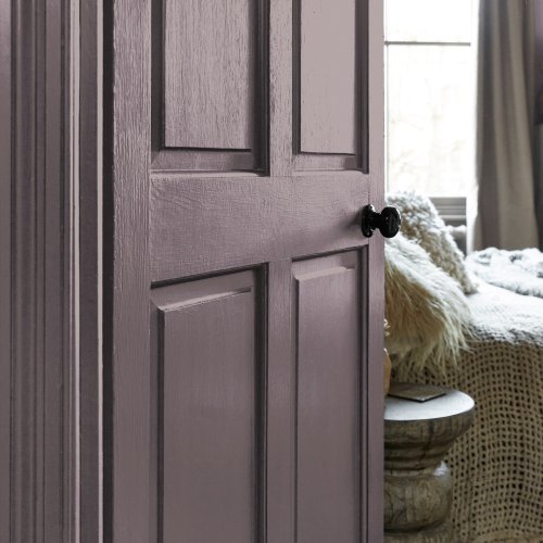 Painted door in Abigail Ahern Sequoia Tree with soft, shadowy styling