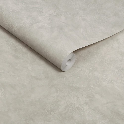 Roll shot of Abigail Ahern Urbanite Tadelakt Greige wallpaper showing plaster-effect texture