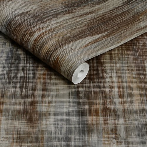Roll shot of Abigail Ahern Wanderlust Amber wallpaper showing soft shimmer and fibre texture