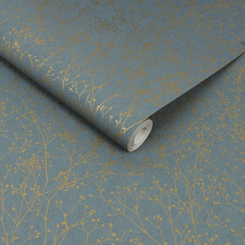 Clarissa Hulse Gypsophila Airforce Blue & Soft Gold Wallpaper Roll