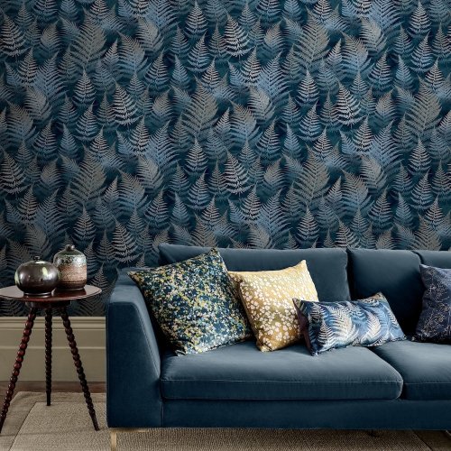 Clarissa Hulse Woodland Fern French Navy Wallpaper Room
