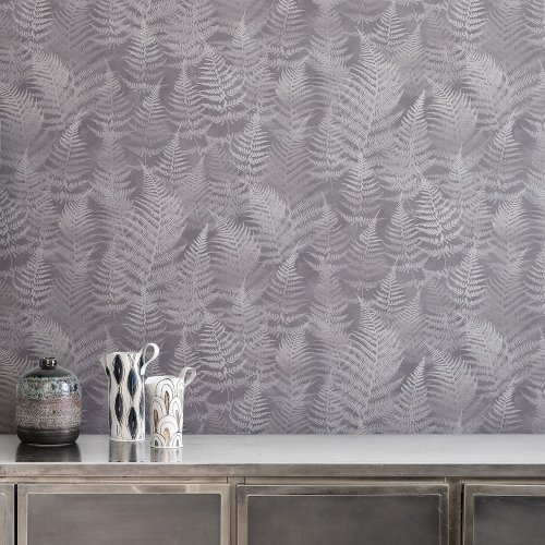 Clarissa Hulse Woodland Fern Pewter Wallpaper Room