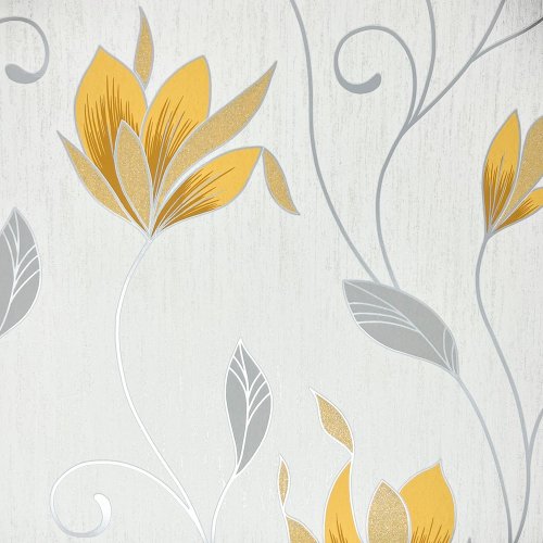 Crown Synergy Floral Trail Mustard Wallpaper