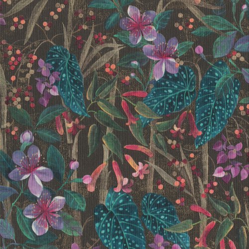 Curiosity Tropical Plant Bouquet Teal & Purple Wallpaper