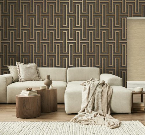 Decorline Henley Charcoal & Gold Wallpaper Room