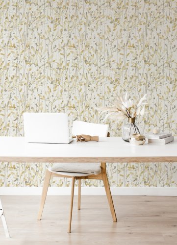 A Street Prints Leandra Yellow & Grey Wallpaper Room