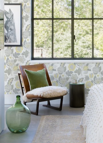 A Street Prints Jacobean Yellow & Grey Wallpaper Room