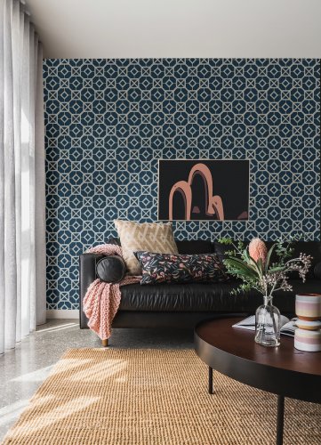 A Street Prints Livia Navy Wallpaper Room