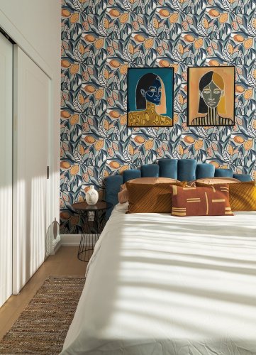 A Street Prints Meyer Grey & Tangerine Wallpaper Room