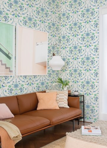 A Street Prints Britt Blue & Green Wallpaper Room