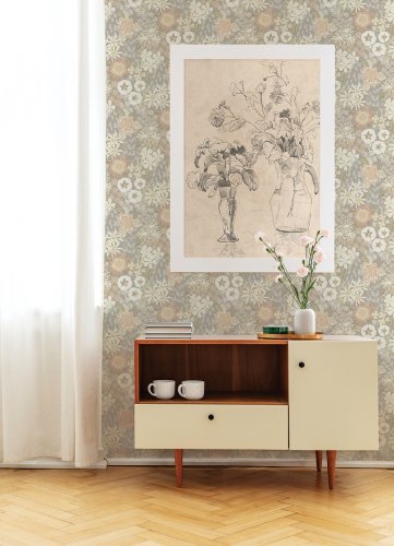 A Street Prints Karina Light Grey and Blue Wallpaper Room