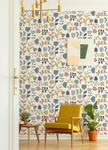 A Street Prints Juni Blue & Pink Wallpaper Room