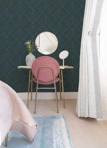A Street Prints Sander Green & Gold Wallpaper Room 2