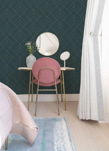 A Street Prints Sander Green & Gold Wallpaper Room 2