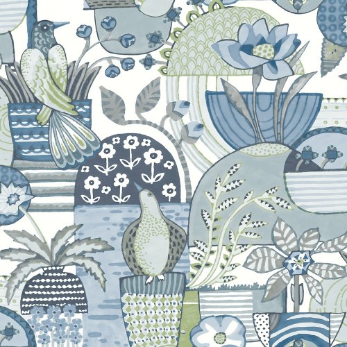 A Street Prints Fika Blue Wallpaper