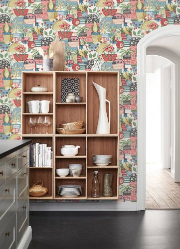 A Street Prints Fika Blue & Red Wallpaper Room 2