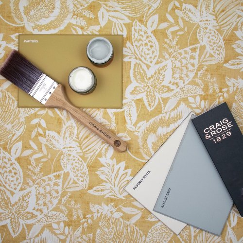 Grandeco Mae Ochre wallpaper matched with Craig & Rose paint