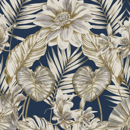 Grandeco Wild Lillies Blue Wallpaper A61004