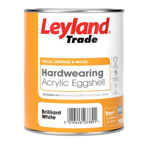 Leyland Trade Brilliant White Hardwearing Acrylic Eggshell Paint