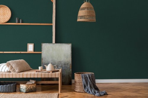 Living Walls New York Linen Texture Forest Green Wallpaper Room
