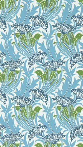 Morris & Co Laceflower Garden Green/Lagoon Wallpaper Long