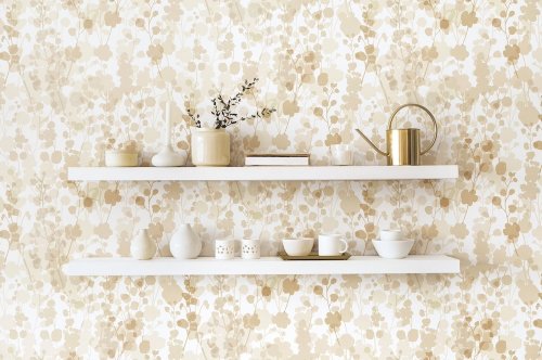 Blossom Almond Wallpaper featuring a soft floral design in muted neutral shades.