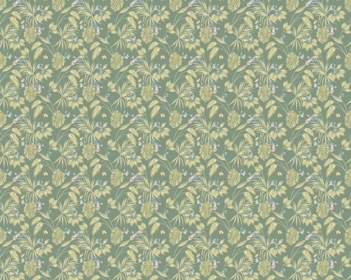 Hummingbird Forest Wallpaper showing detailed botanical leaves and elegant bird illustrations.