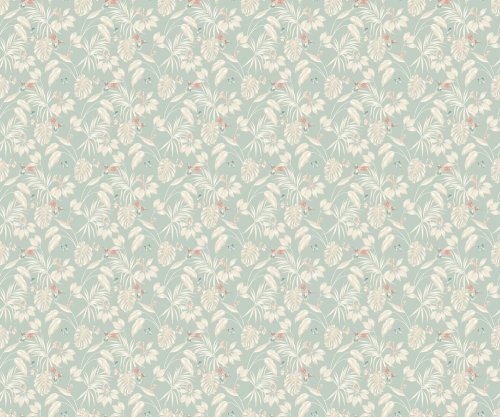 Hummingbird Rich Duck Egg Wallpaper showing intricate floral and bird details.