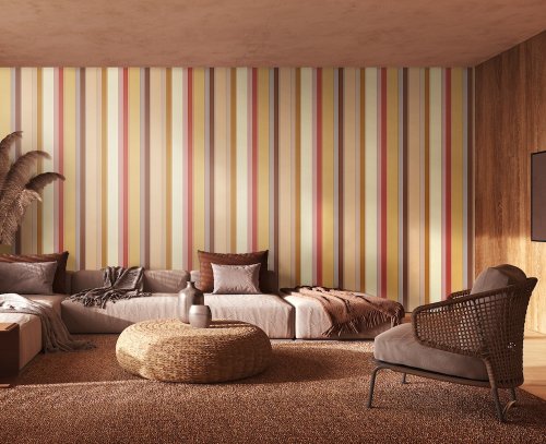 Multi Stripe Amber Mix Wallpaper with alternating stripe widths for a modern feel.