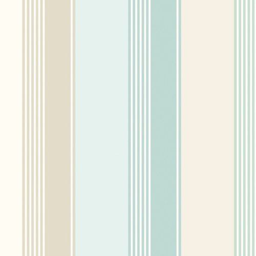 Multi Stripe Turquoise Wallpaper with soft blue and beige stripes.