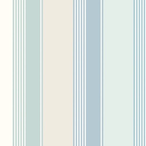 Multi Stripe Wild Water Wallpaper with soft blue and neutral stripes.