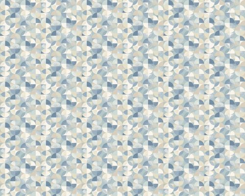 Modern wallpaper in soft blue and neutral tones with geometric shapes.