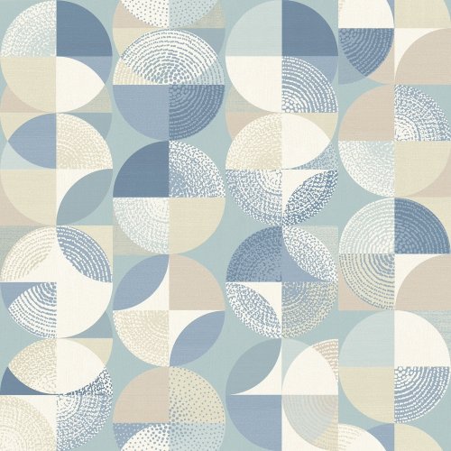 Orb Copenhagen Blue Wallpaper with geometric circular patterns in blue.