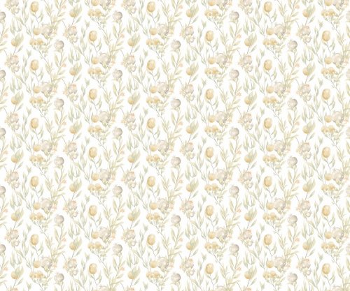 Pomegranate and leaf wallpaper in neutral tones