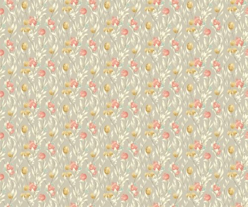 Hand-painted pomegranate and leaf wallpaper in warm tones