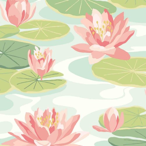 OHPOPSI Waterlily Duck Egg & Coral Wallpaper IKA50102W